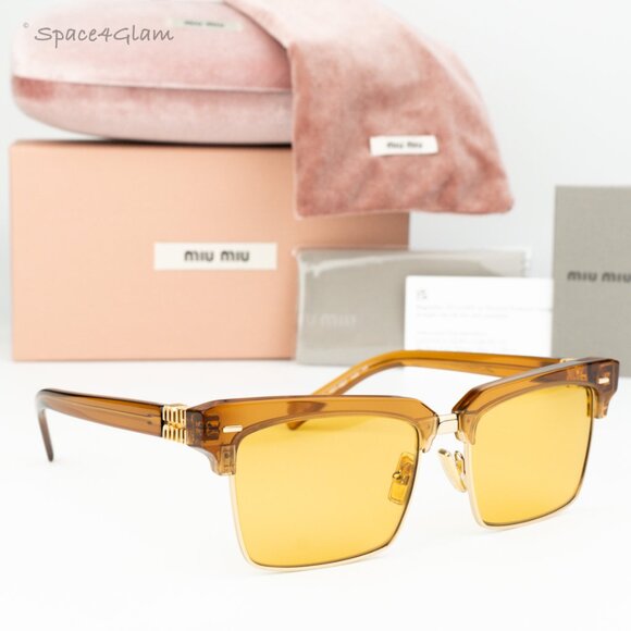 NEW Miu Miu MU10ZS 15T0B7 Caramel Trasparent Yelllow Square Unisex Sunglasses main image 3